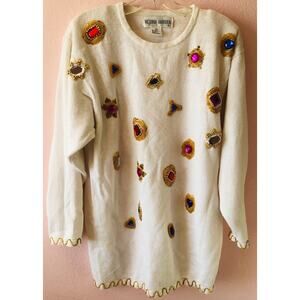 Vintage Victoria Harbour cream jeweled sweater size large